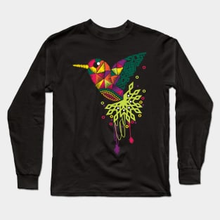 Hummingbird Embroidery Effect Mexican Art Long Sleeve T-Shirt